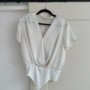 Nordstrom White Bodysuit Blouse, Small